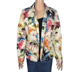 Coldwater Creek Women's Floral Watercolor Open Blazer Wearable Art Size M